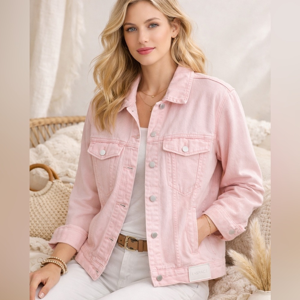 L*SPACE Pink Denim Jacket | Size Medium | 100% Cotto